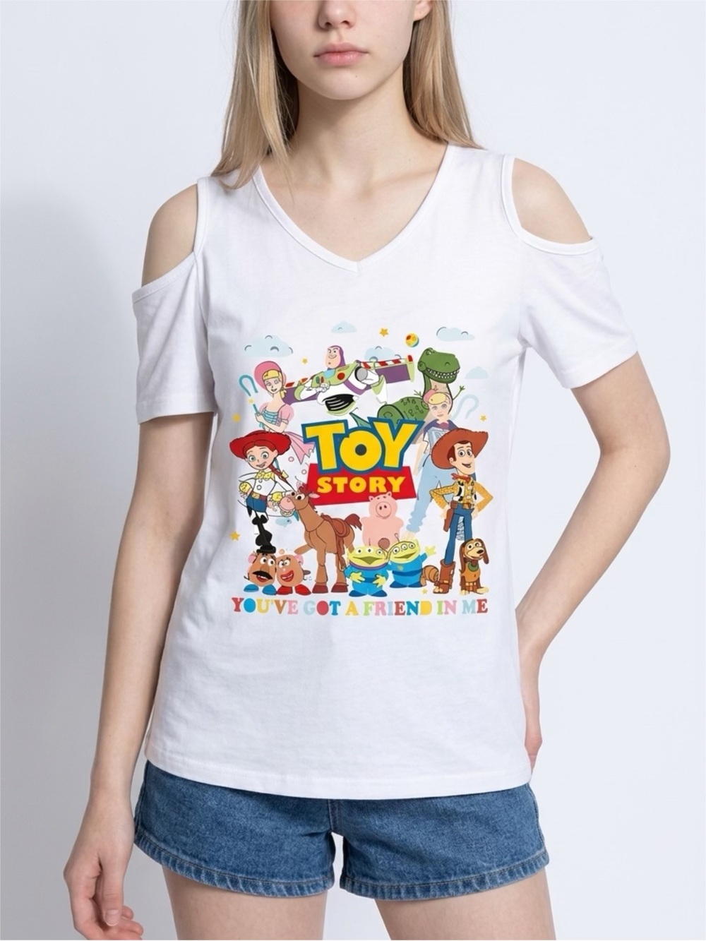 Toy Story Cold-Shoulder Graphic Tee - White